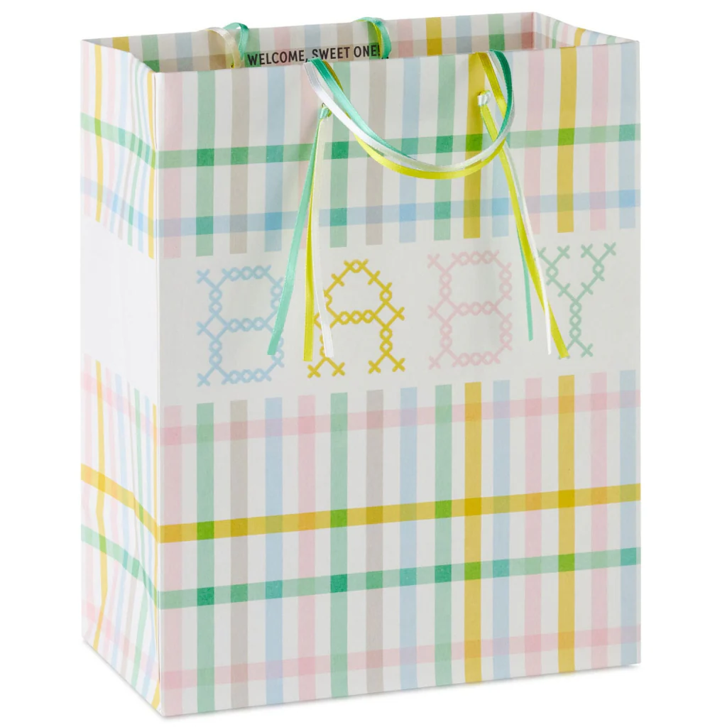 Hallmark : 9.6" Pastel Plaid Medium New Baby Gift Bag