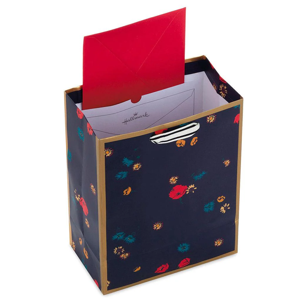 Hallmark : 9.6" Scattered Flowers on Black Medium Gift Bag - Image 3