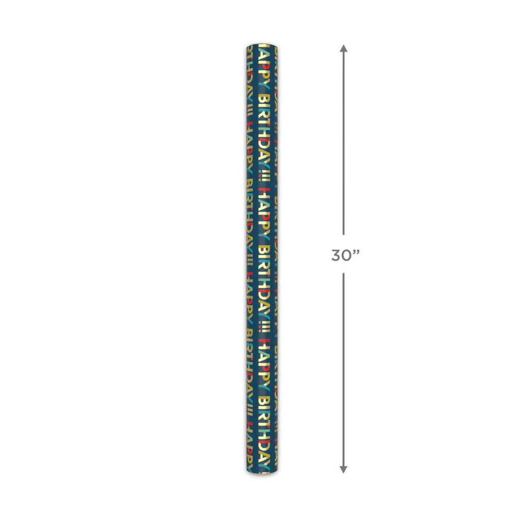Hallmark : All-Caps Happy Birthday on Navy Wrapping Paper Roll, 20 sq. ft. - Image 4