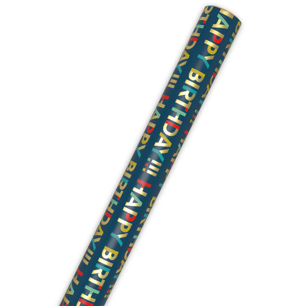 Hallmark : All-Caps Happy Birthday on Navy Wrapping Paper Roll, 20 sq. ft. - Image 5