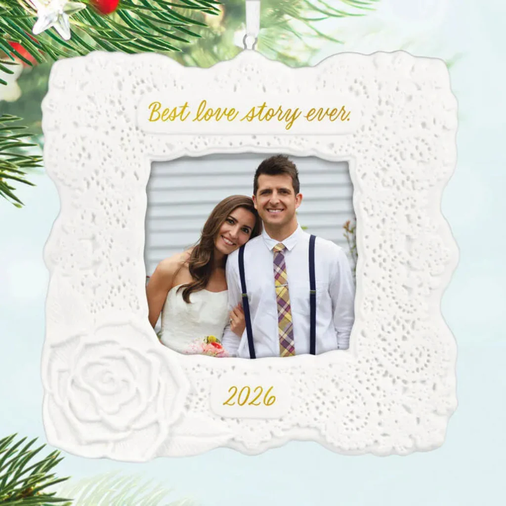 Hallmark : 2026 Keepsake  Best Love Story Ever Photo Frame Porcelain Ornament (46)