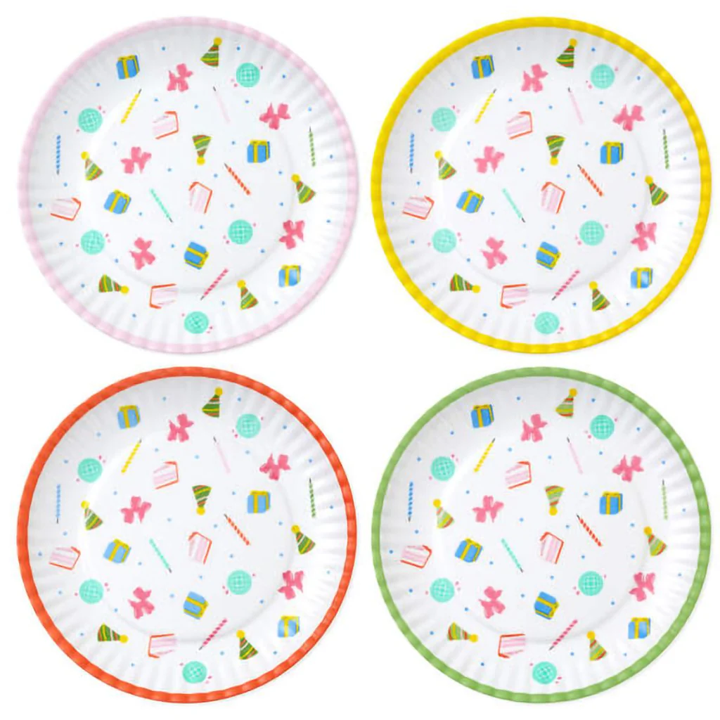 Hallmark : Birthday Celebration Icons Melamine Dessert Plates, Set of 4