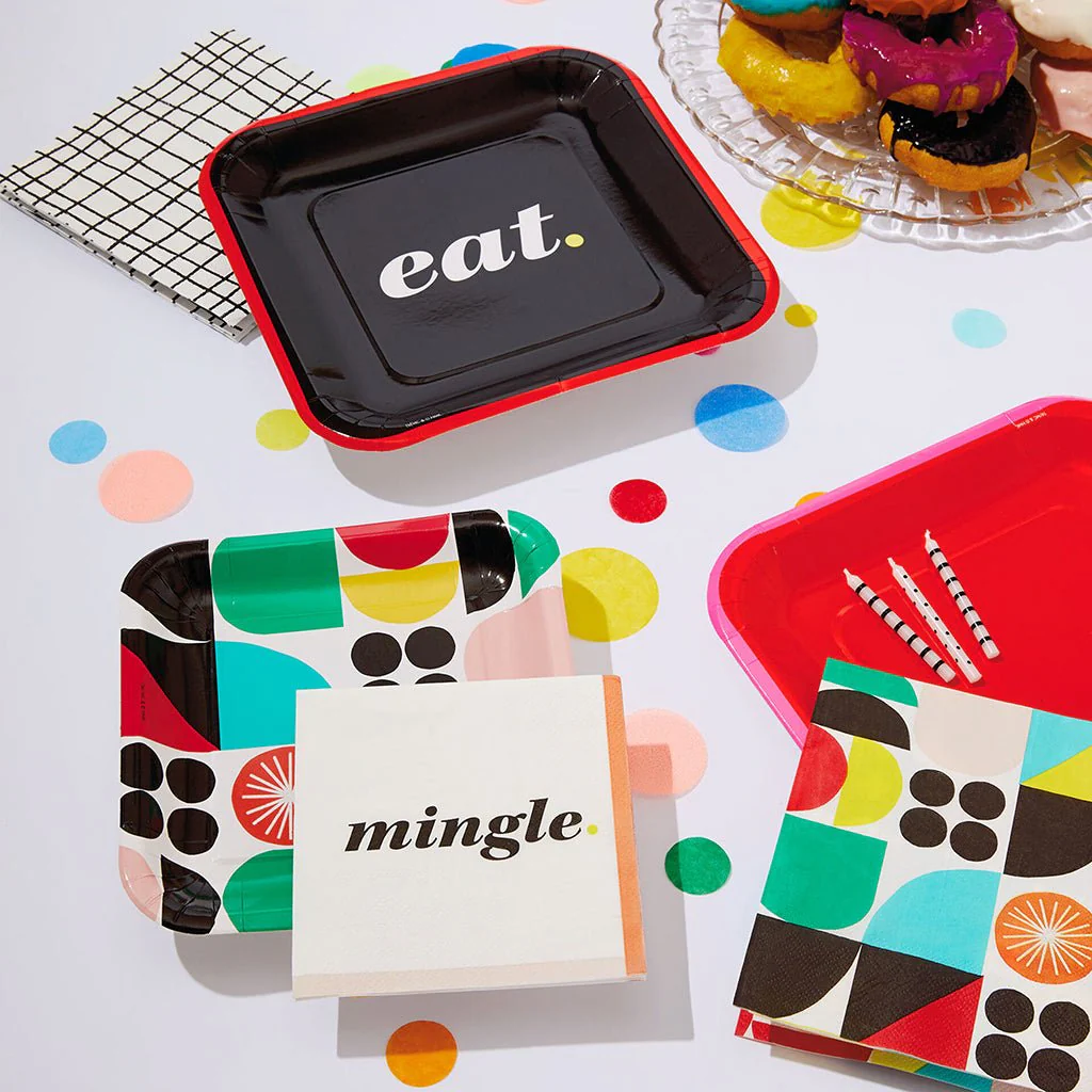 Hallmark : Black and Red "Eat" Square Dinner Plates, Set of 8 - Image 2