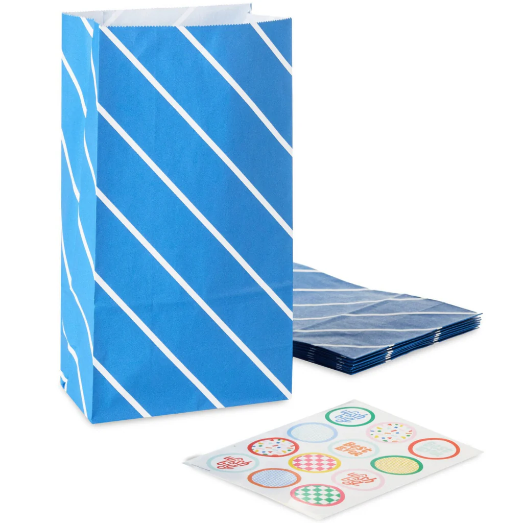 Hallmark : Bold Blue Stripes 8-Pack Paper Goodie Bags With Stickers