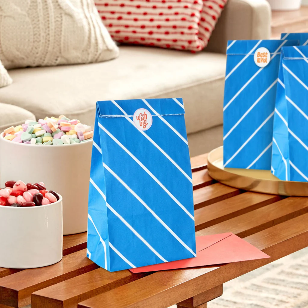 Hallmark : Bold Blue Stripes 8-Pack Paper Goodie Bags With Stickers - Image 2