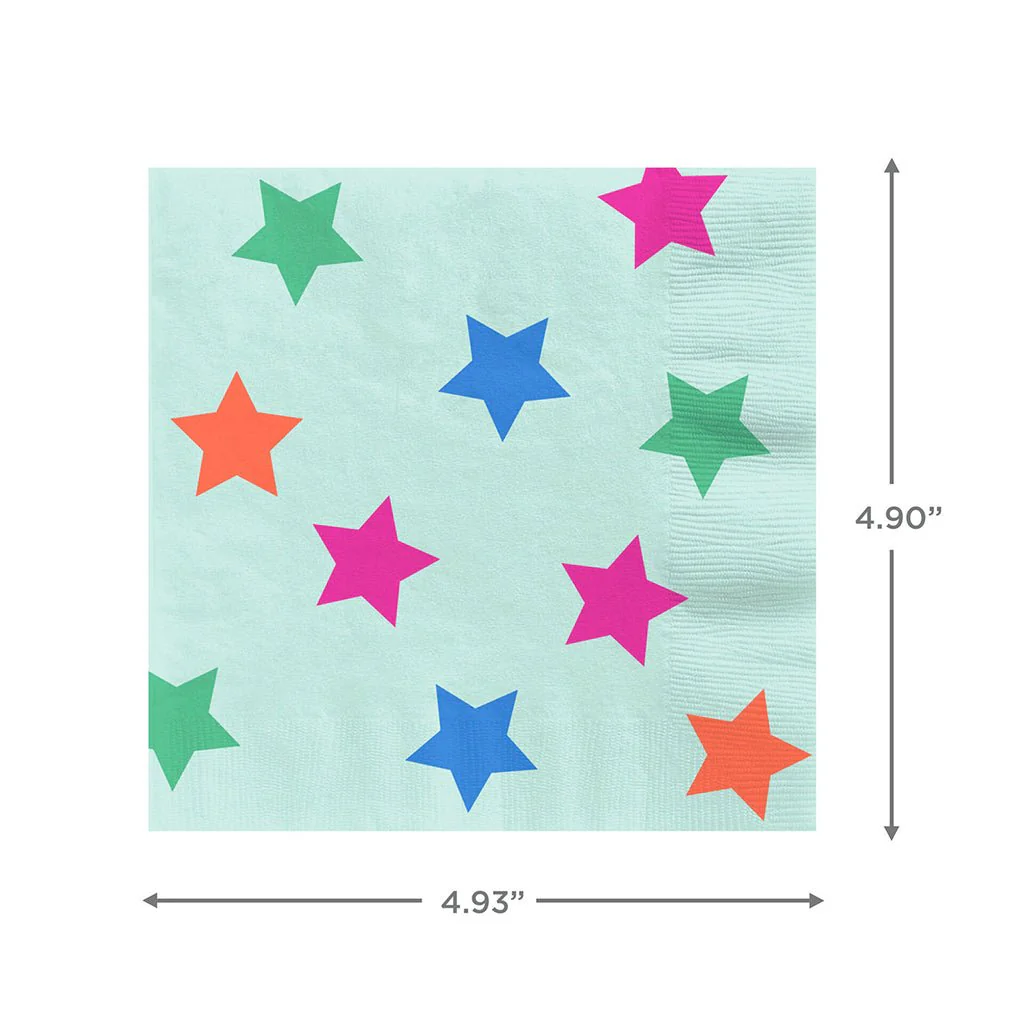 Hallmark : Colorful Stars on Mint Cocktail Napkins, Set of 16 - Image 3