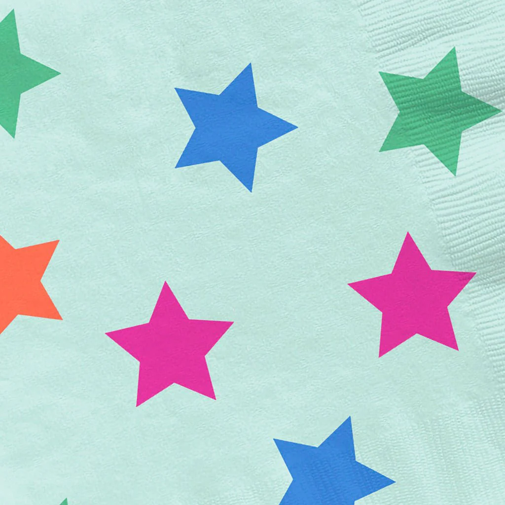Hallmark : Colorful Stars on Mint Cocktail Napkins, Set of 16 - Image 4