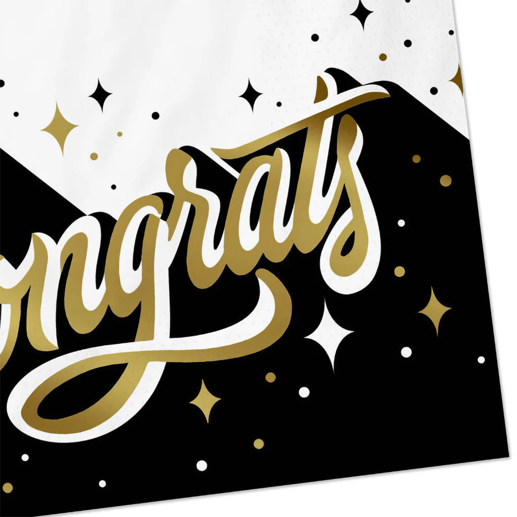 Hallmark : Congrats in Gold and Black Graduation Cocktail Napkins, Pack of 20 - Image 2