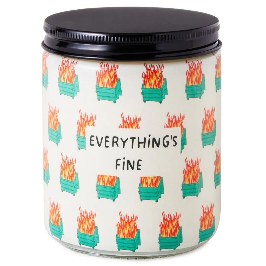 Hallmark : Dumpster Fire Everything's Fine Scented Single-Wick Jar Candle, 7 oz.