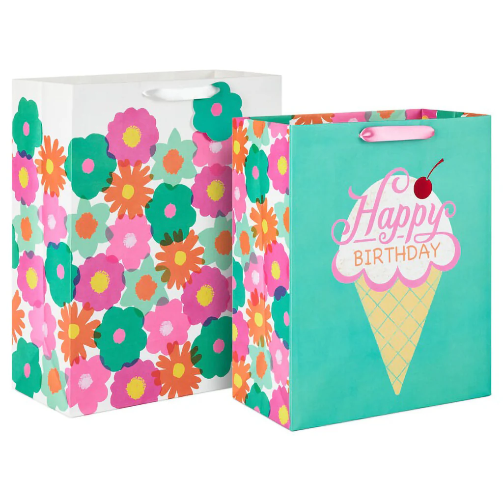 Hallmark : Flowers and Ice Cream 2-Pack Birthday Gift Bag Bundle