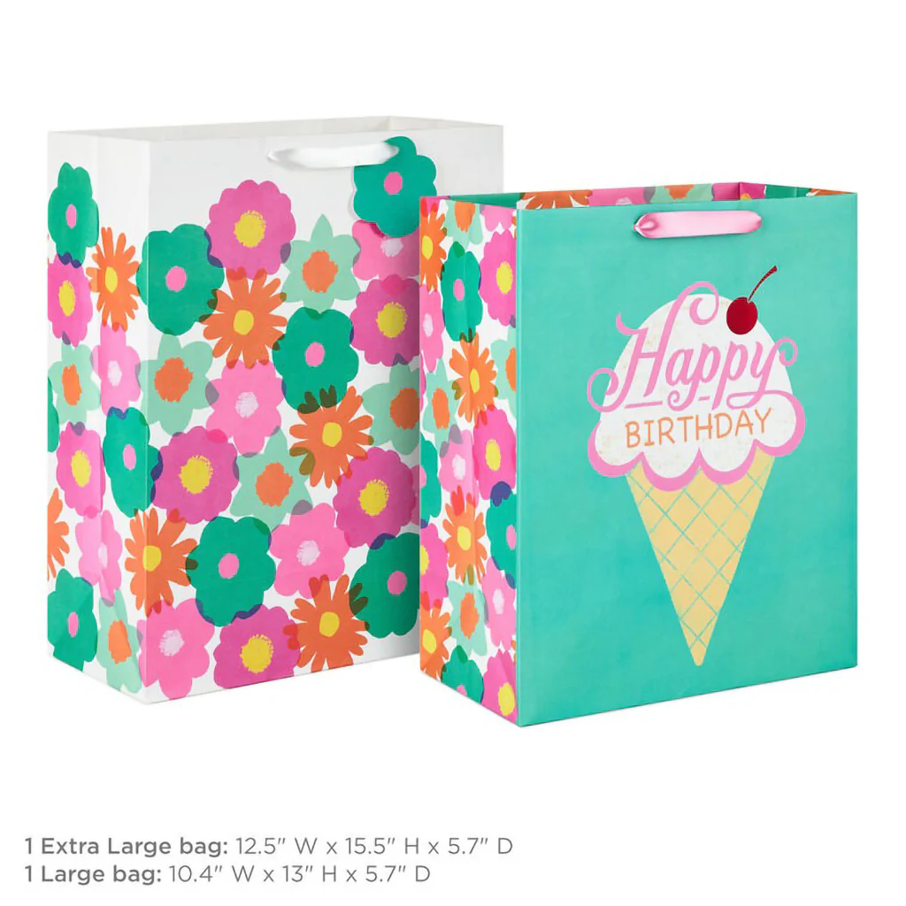 Hallmark : Flowers and Ice Cream 2-Pack Birthday Gift Bag Bundle - Image 2