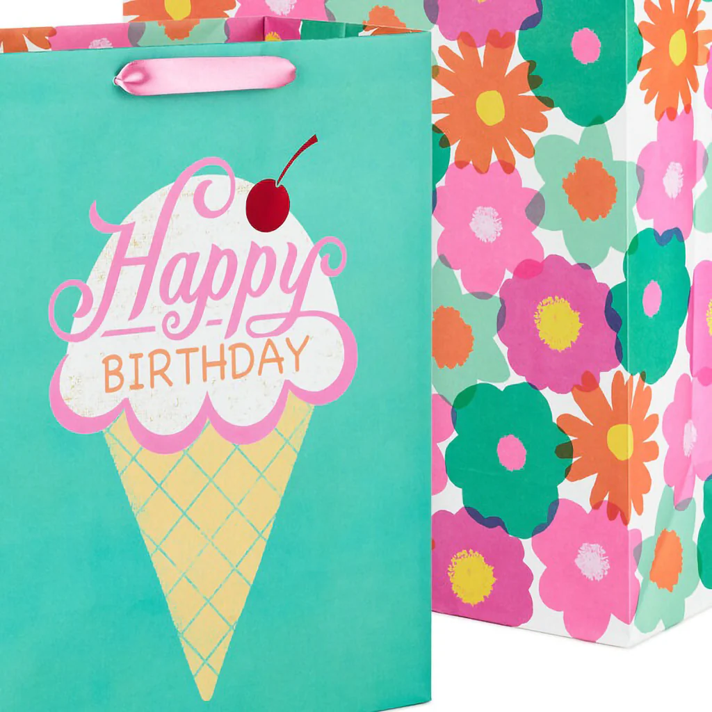 Hallmark : Flowers and Ice Cream 2-Pack Birthday Gift Bag Bundle - Image 3