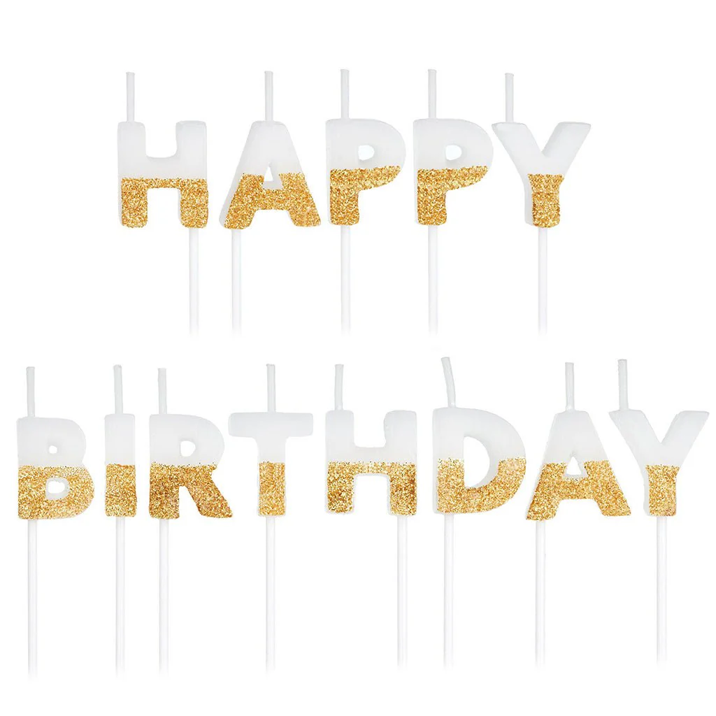Hallmark : Gold Glitter Dipped "Happy Birthday" Candles