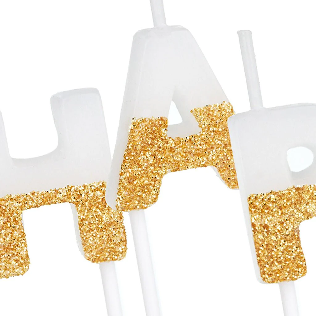 Hallmark : Gold Glitter Dipped "Happy Birthday" Candles - Image 2
