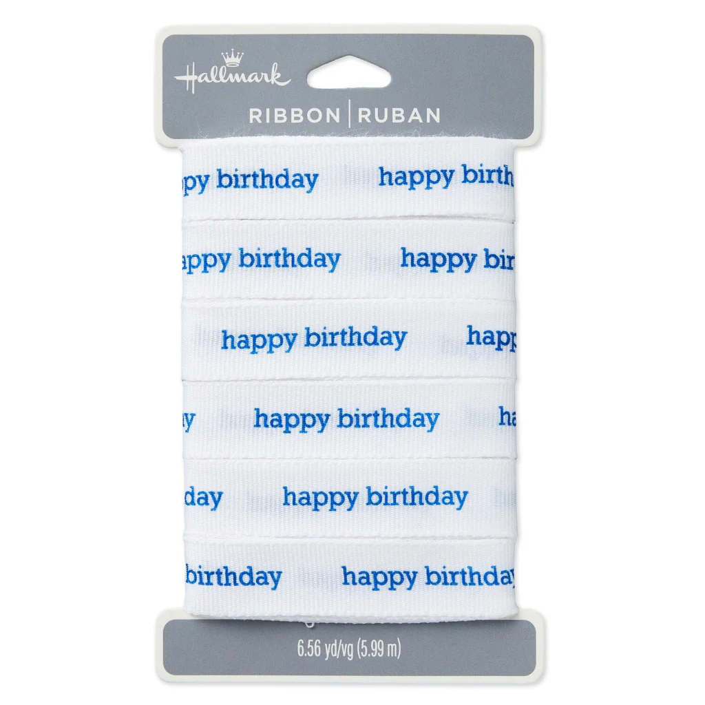 Hallmark : Happy Birthday White Grosgrain Ribbon, 19.6'