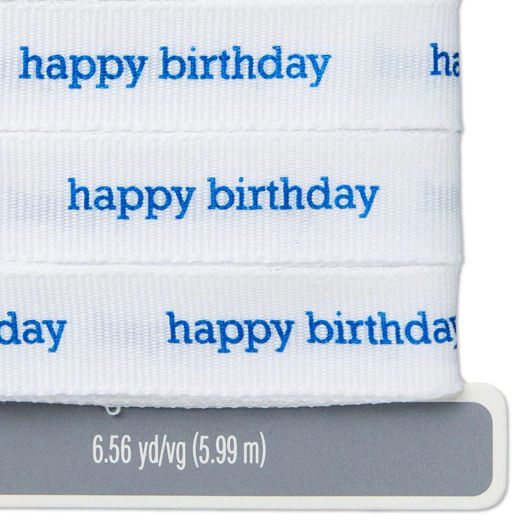 Hallmark : Happy Birthday White Grosgrain Ribbon, 19.6' - Image 2