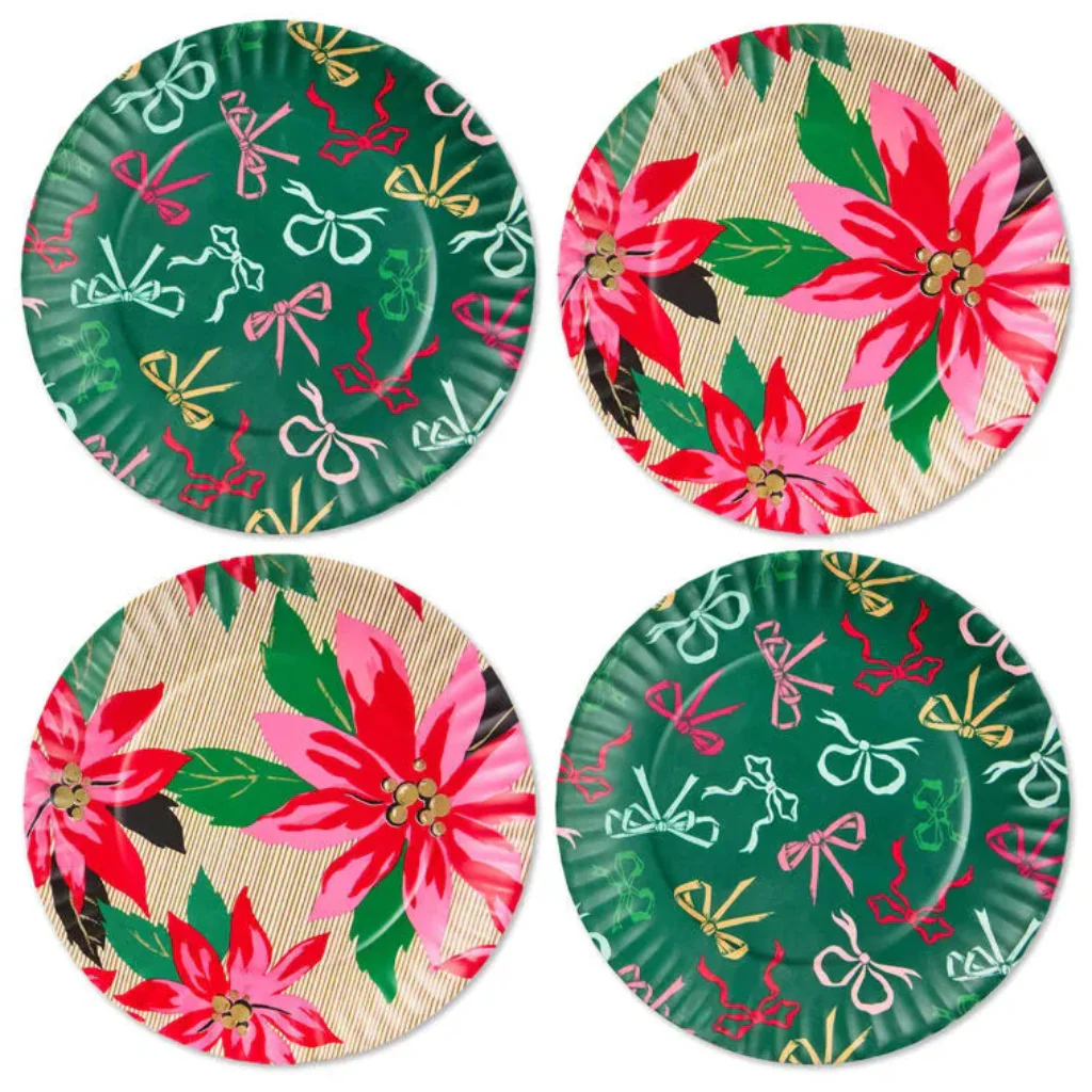 Hallmark : Lacey Chabert Collection Bow and Poinsettia Appetizer Plates, Set of 4 - Image 2