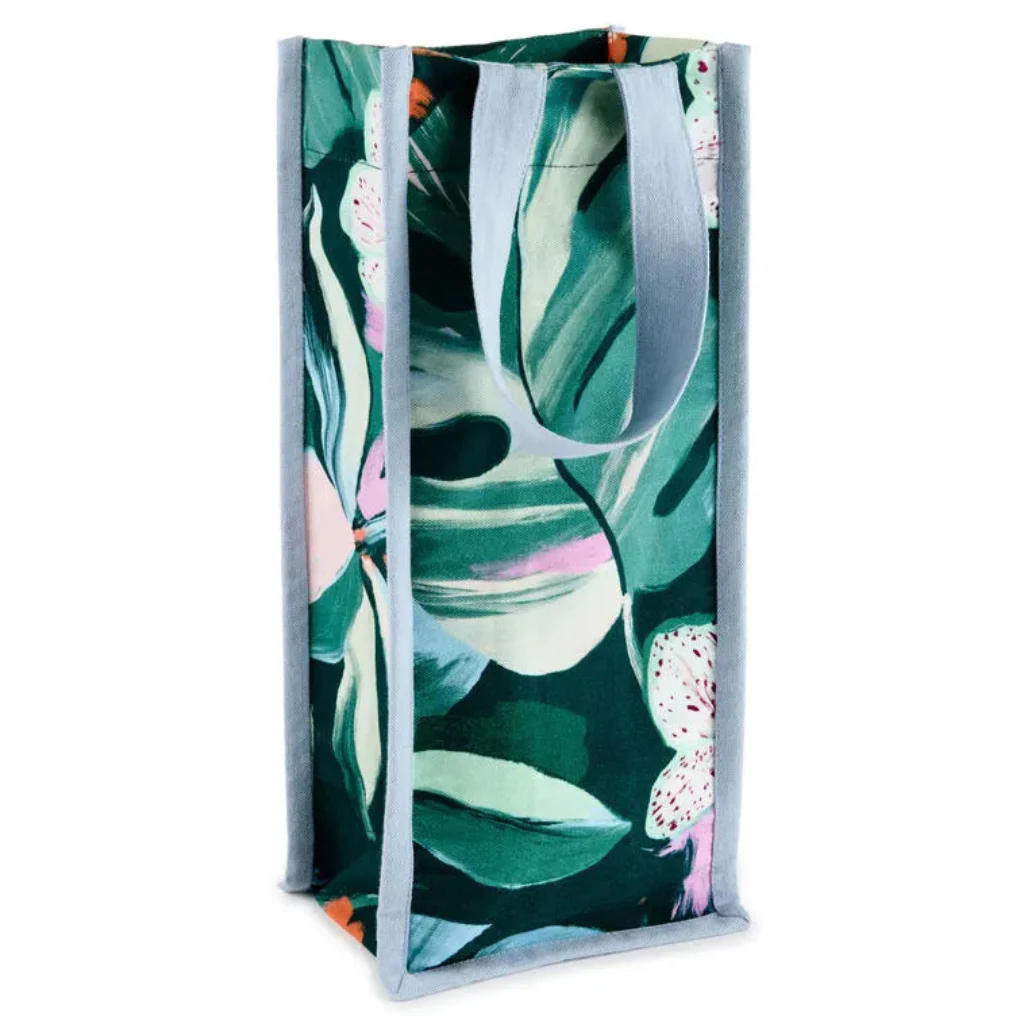 Hallmark : Lacey Chabert Collection Green Floral Fabric Wine Tote