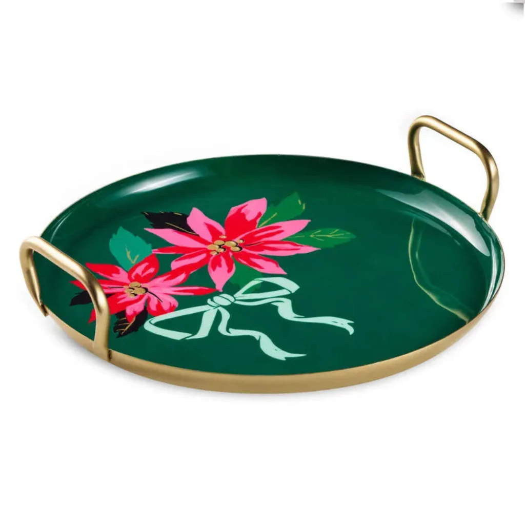Hallmark : Lacey Chabert Collection Poinsettias on Green Serving Tray, 13"