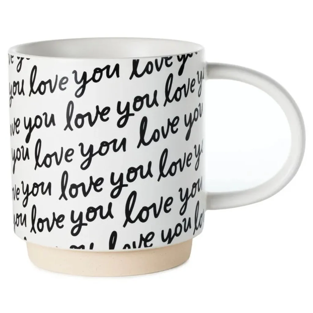 Hallmark : Love You Script Black and White Mug, 16 oz.