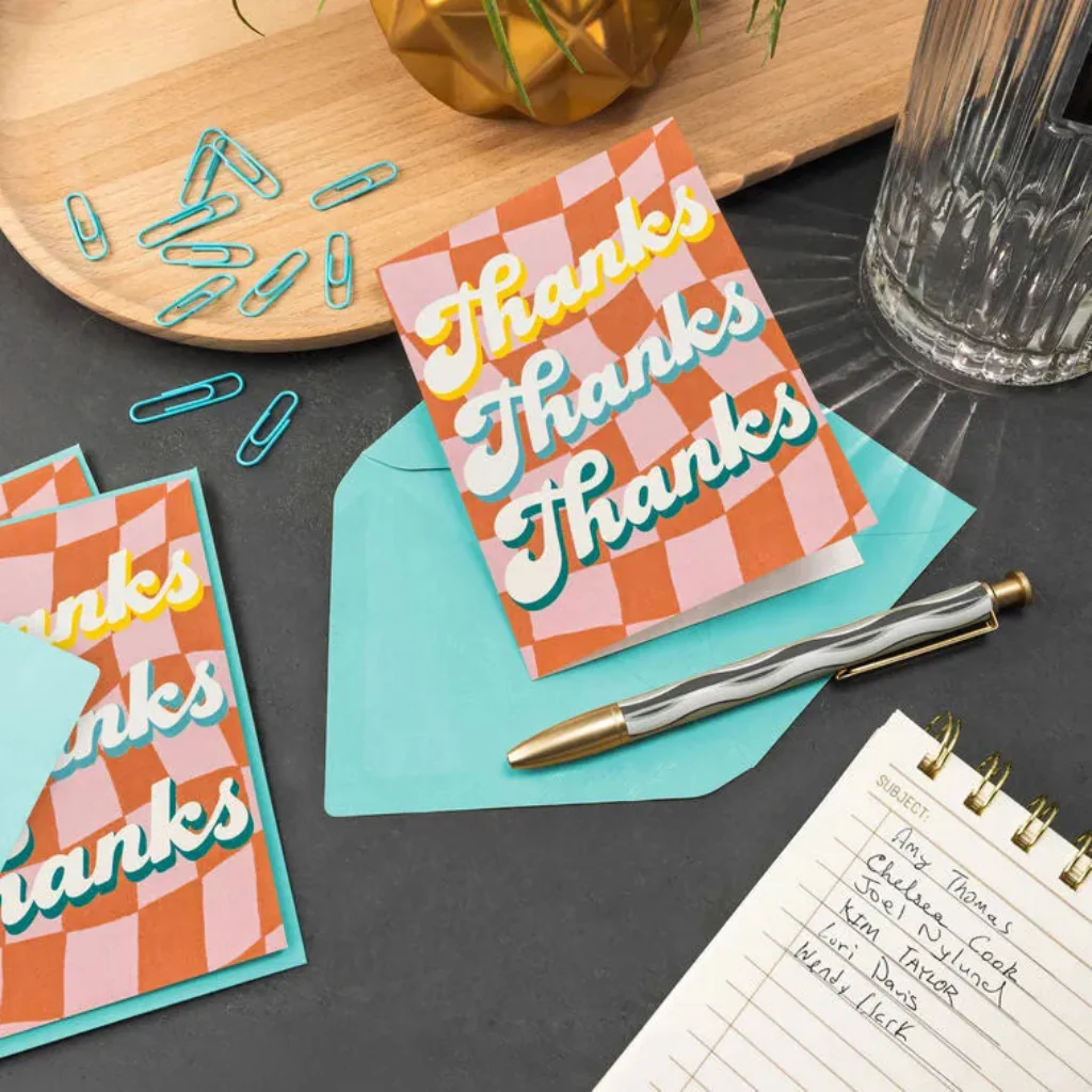 Hallmark : Orange Retro Checkerboard Thank You Note Card Pack - Image 4