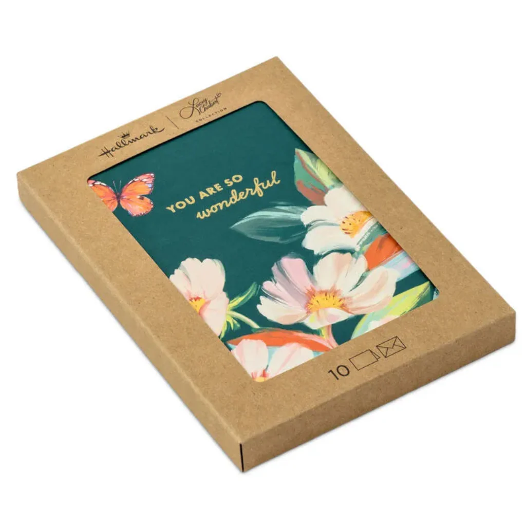Hallmark : Painted Flowers on Teal Blank Note Cards Pack