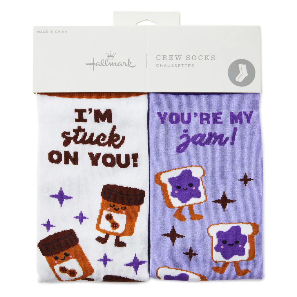 Hallmark : Peanut Butter and Jelly Better Together Funny Crew Socks - Image 2