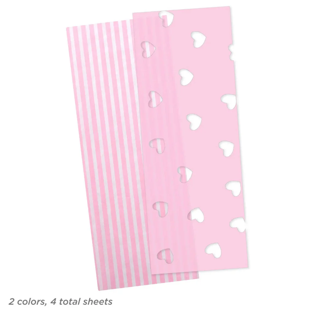 Hallmark : Pink Stripes and Pink With Cutout Hearts 2-Pack Tissue Paper, 4 sheets total - Image 3