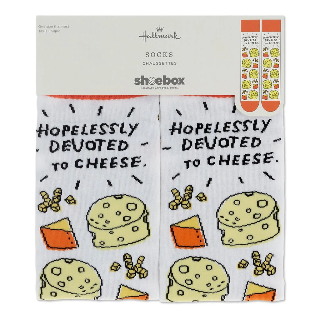 Hallmark : Shoebox Devoted to Cheese Funny Crew Socks - Image 2