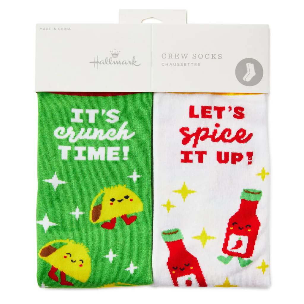 Hallmark : Tacos and Hot Sauce Better Together Funny Crew Socks - Image 2