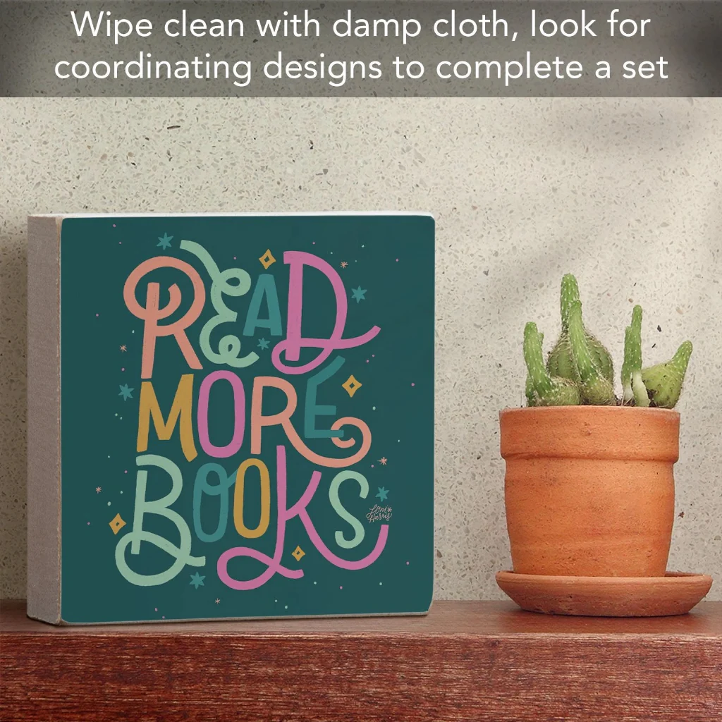 Highland : CounterArt Read More Books Freestanding Wood Block Sign 3.75" Square - Image 3
