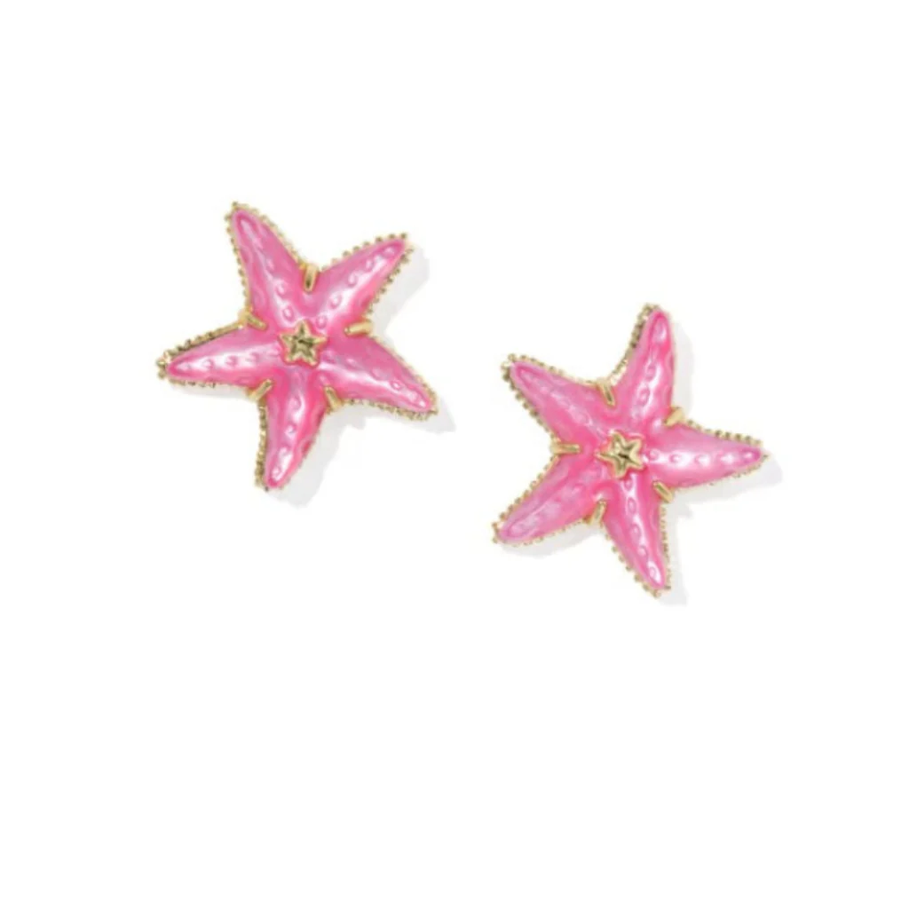Kendra Scott : Parker Starfish Gold Pink Earrings