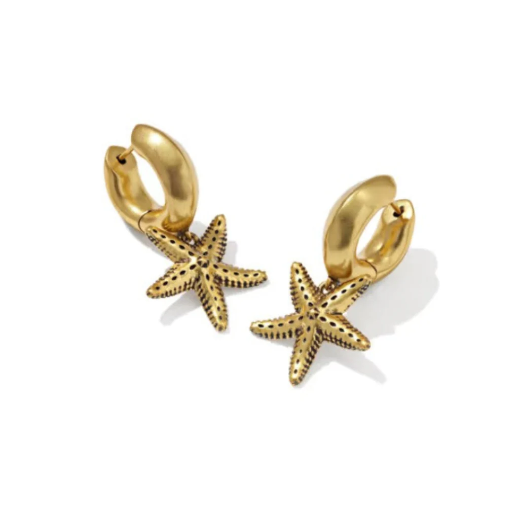 Kendra Scott : Parker Starfish Vintage Gold Huggie Earrings - Image 2