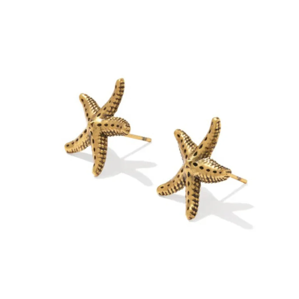 Kendra Scott : Parker Starfish Vintage Gold Metal Stud Earrings - Image 2