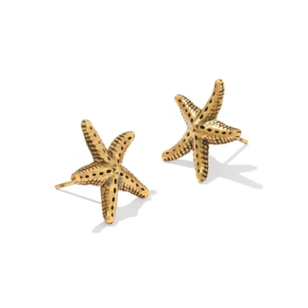 Kendra Scott : Parker Starfish Vintage Gold Metal Stud Earrings - Image 3