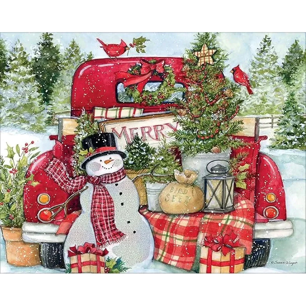 Lang : Classic Red Truck with Snowman Boxed Cards - Image 3