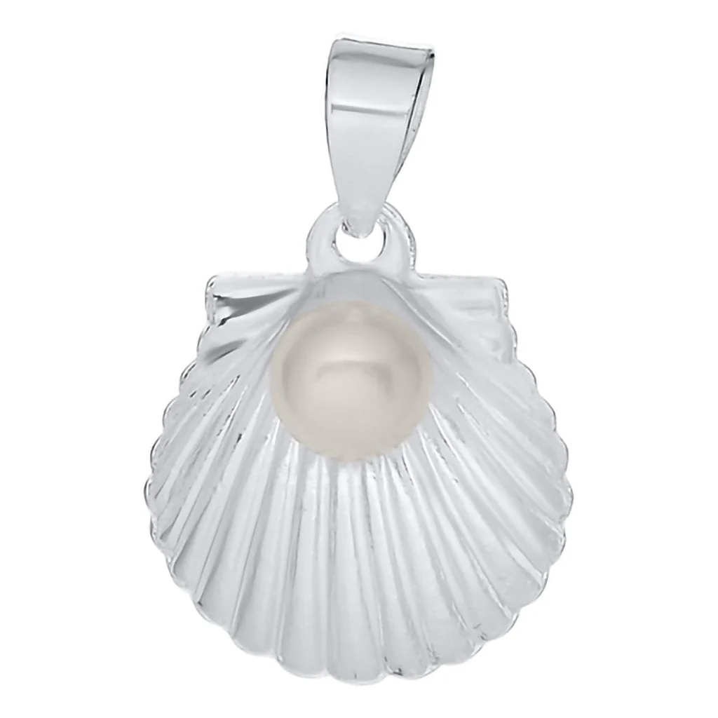 Cape Cod : Scallop Shell Necklace - Silver with Pearl - Image 2