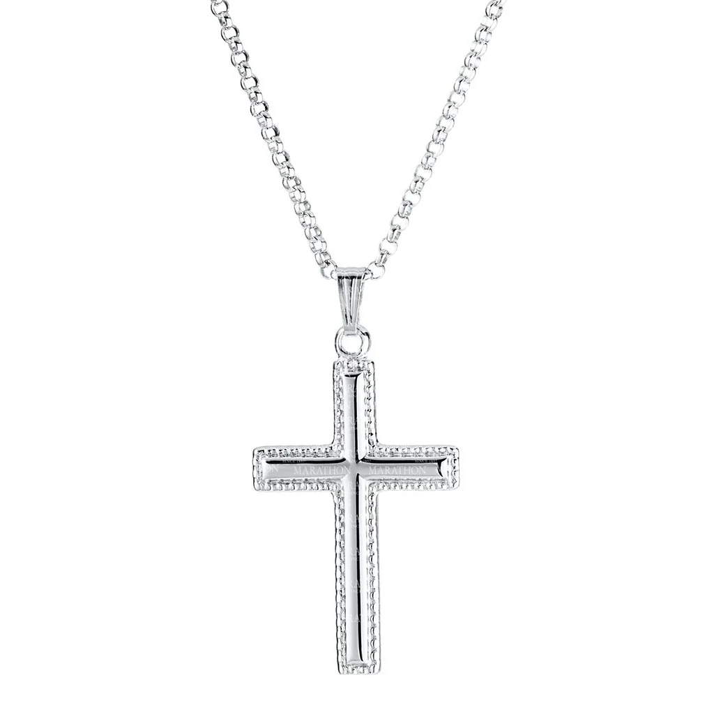 Cape Cod : Beaded Edge Cross Necklace- Silver