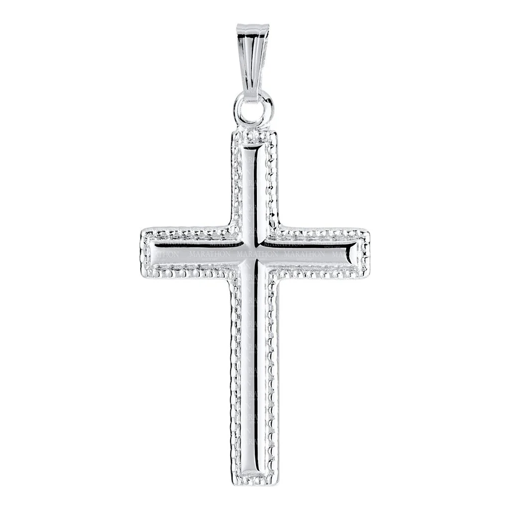 Cape Cod : Beaded Edge Cross Necklace- Silver - Image 2