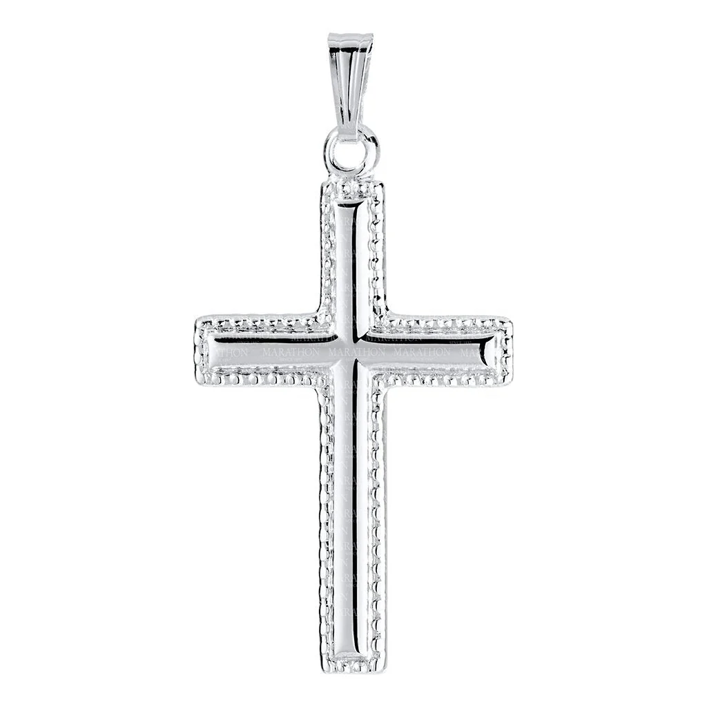 Cape Cod : Beaded Edge Cross Necklace- Silver - Image 3
