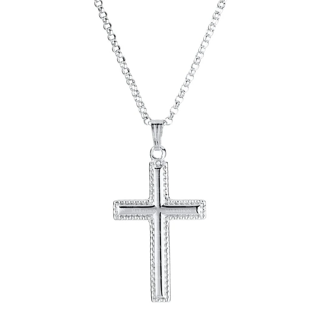 Cape Cod : Beaded Edge Cross Necklace- Silver - Image 4