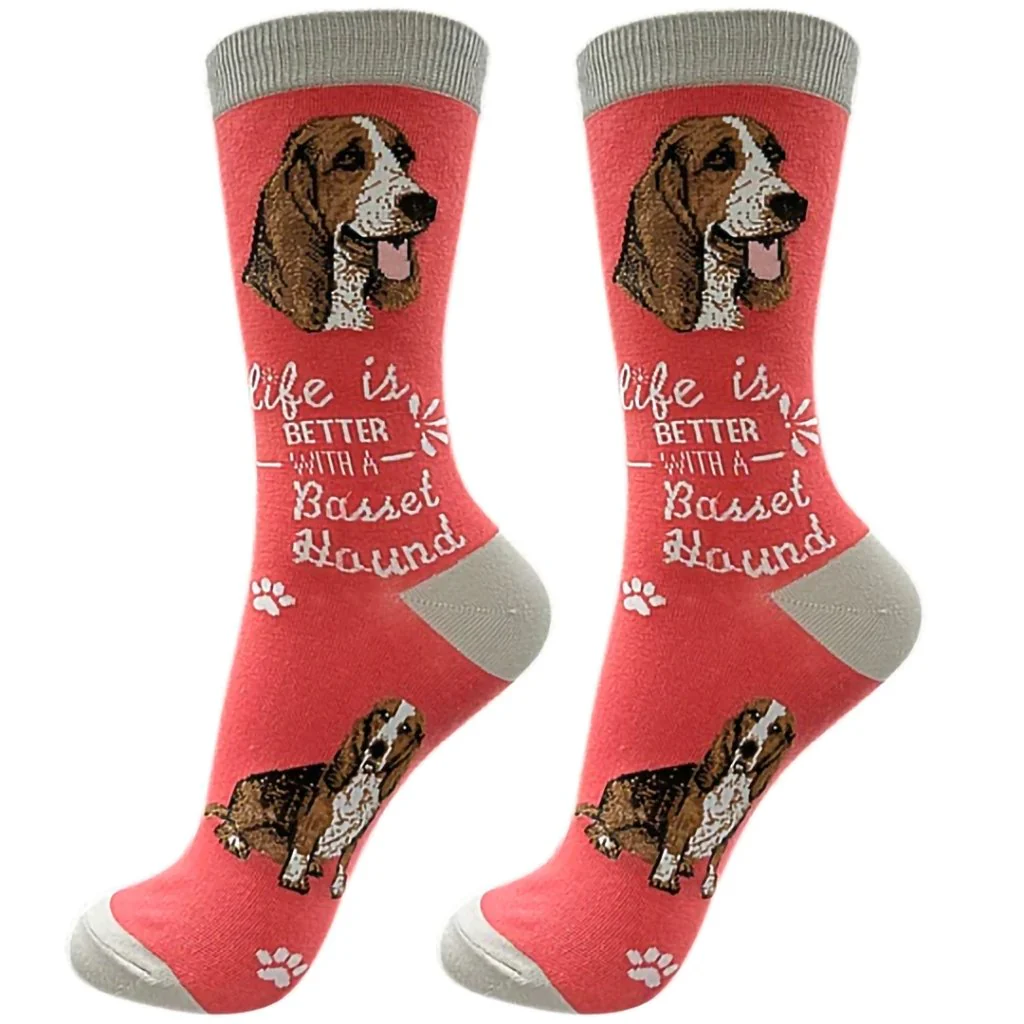 Life Is Better : Crew Socks - Basset Hound
