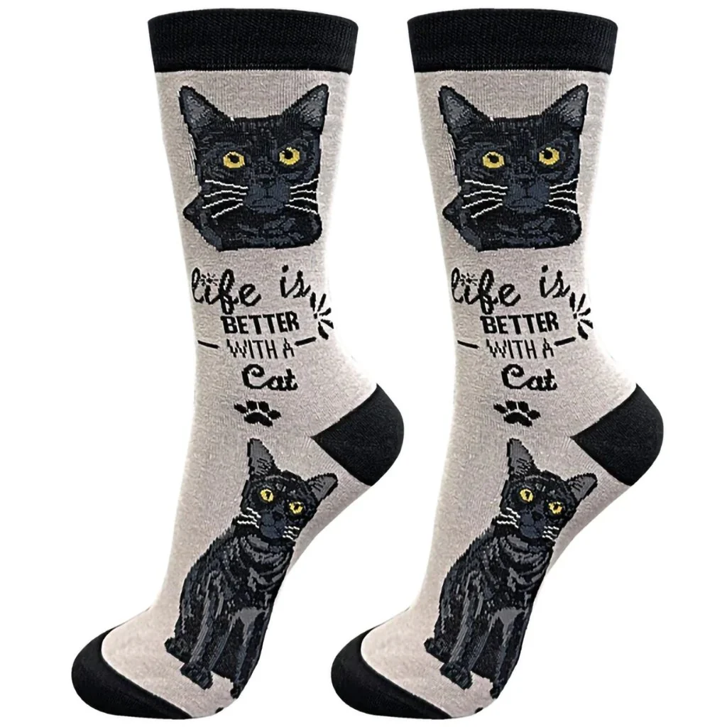 Life Is Better : Crew Socks Black Cat