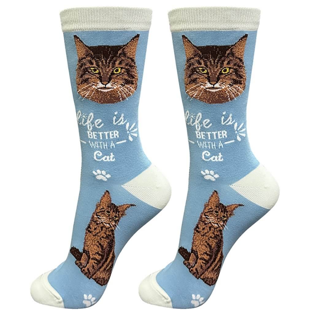 Life Is Better : Crew Socks - Maine Coon