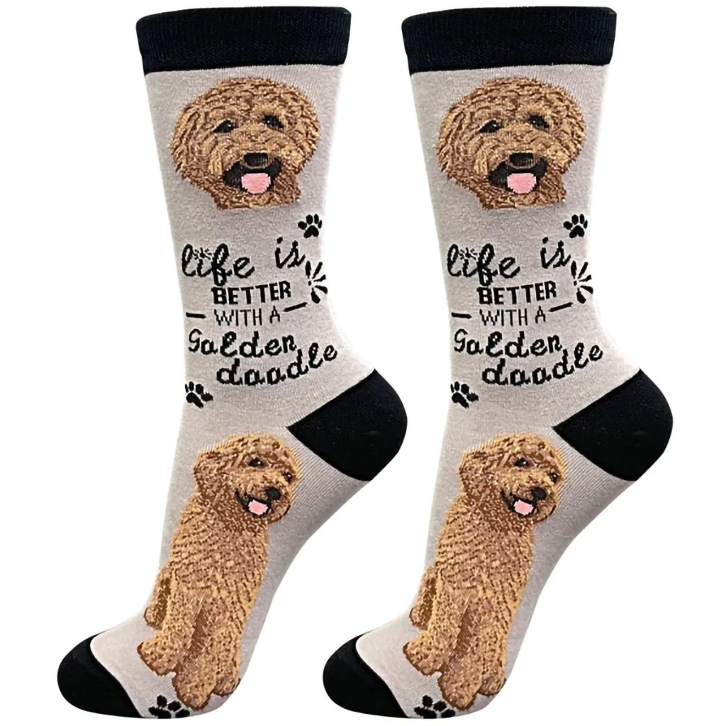 Life Is Better : Crew Socks - Red Goldendoodle