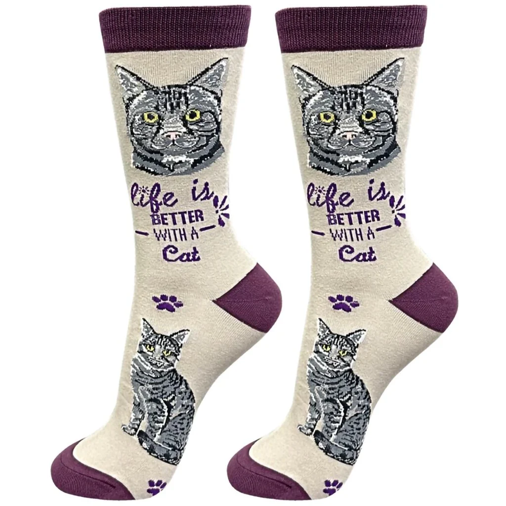 Life Is Better : Crew Socks - Silver Tabby Cat