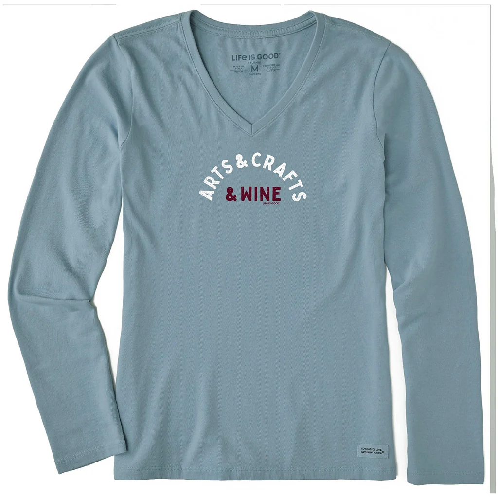 Life Is Good : Arts & Crafts & Wine Long Sleeve Tee - Vee neck