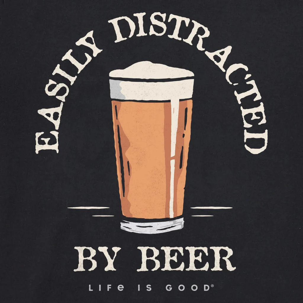 Life Is Good : Men's Easily Distracted by Beer Short Sleeve T-Shirt - Image 2