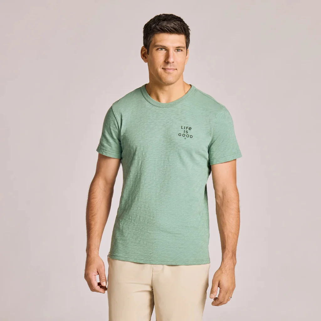 Life Is Good : Men's Woodcut Fish Short Sleeve Slub Slim T-Shirt
