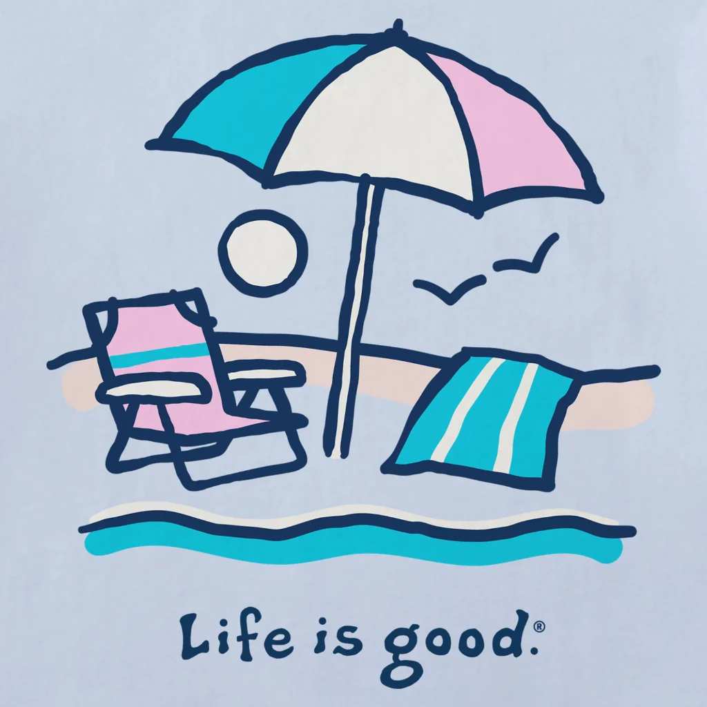 Life Is Good : Women's Beach Umbrella Scene T-Shirt - Image 2